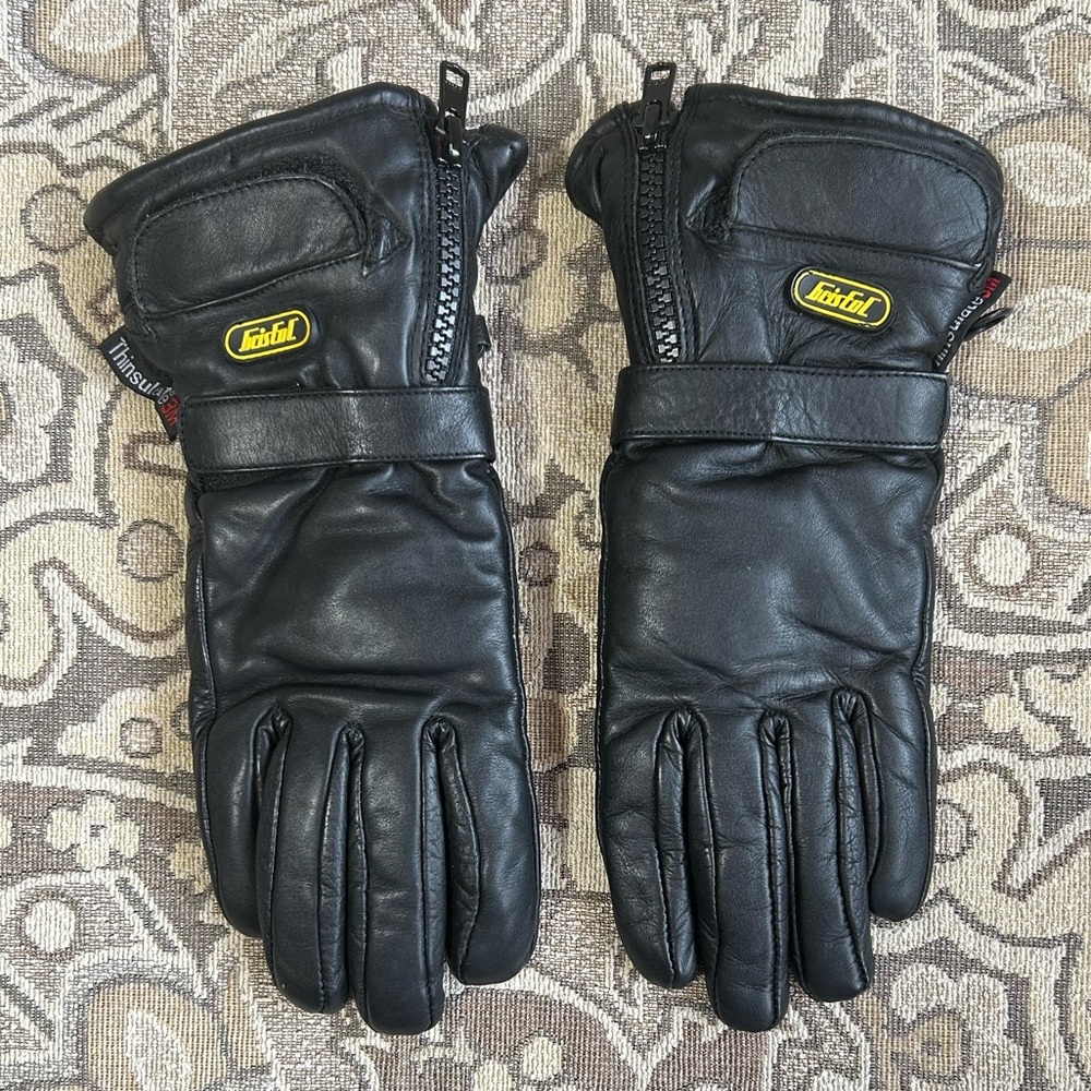 Bristol Women’s Sz S Black Leather Motorcycle Riding Gloves Insulated Tall Zip
